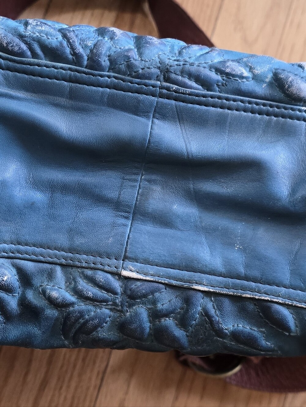 Anabaglish Blue Embossed Floral Leather Shoulder Bag Boho Sundance - Picture 16 of 16